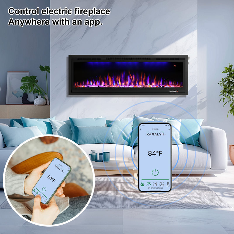 Electric Fireplace Inserts Smart , 17.72" H x 86.43" W x 6.3" D