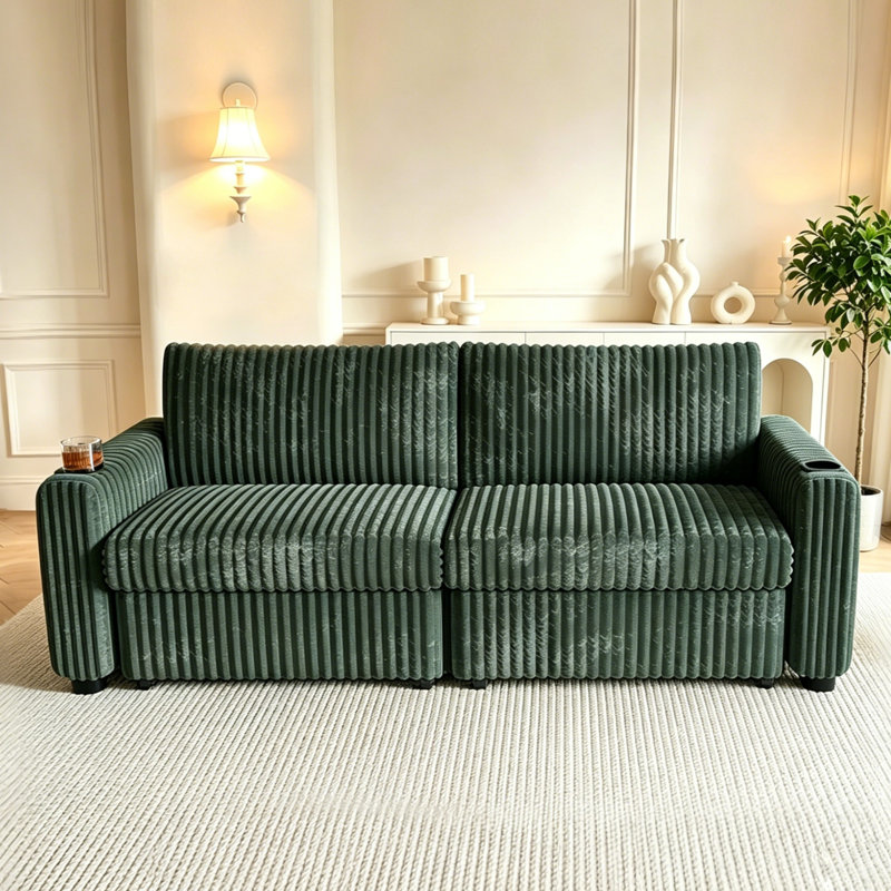 Canapé-lit modulaire en velours côtelé de 91 pouces avec dossier réglable, Green Corduroy