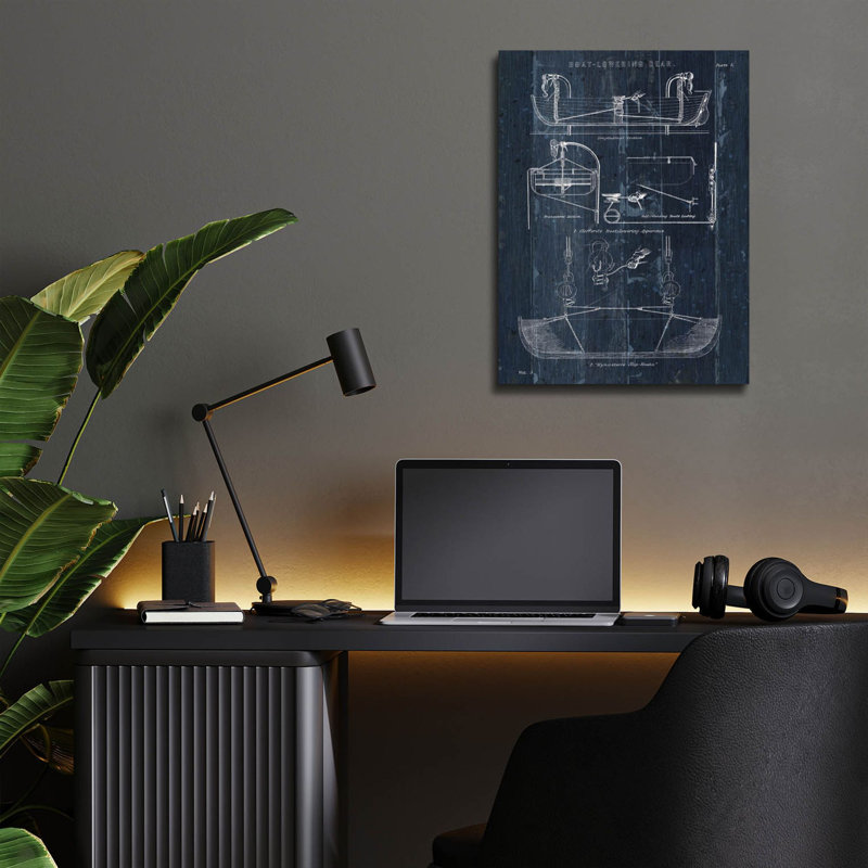  «Boat Lancing Blueprint 1» par Wild Apple Portfolio, art mural en verre, 12 po x 16 po