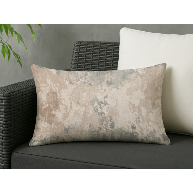 Coussin décoratif intérieur et extérieur Modern, Beige / gris abstrait, Rectangle H 20 po x l 14 po
