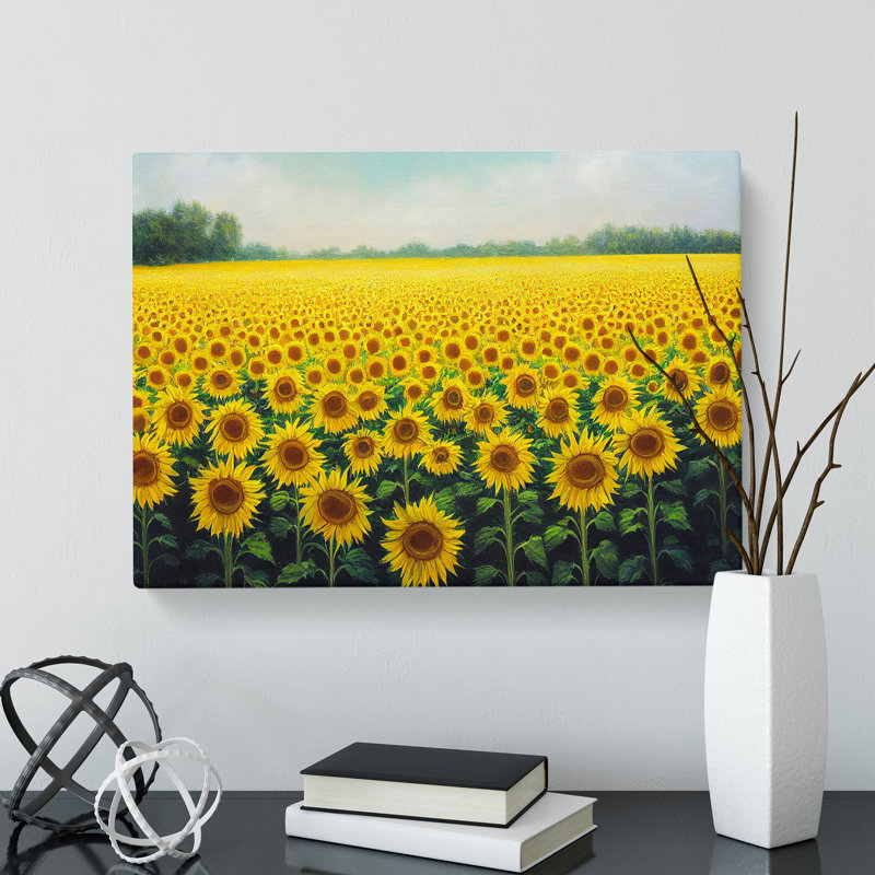 Head Turning Sunflower Field - Wrapped Canvas, 50cm H x 76cm W x 3cm D