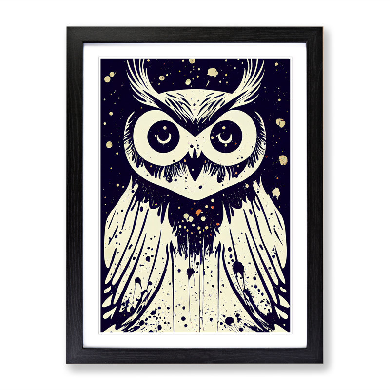 Graffiti Owl - Single Picture Frame Print, Black, 64cm H x 46cm W x 2cm D