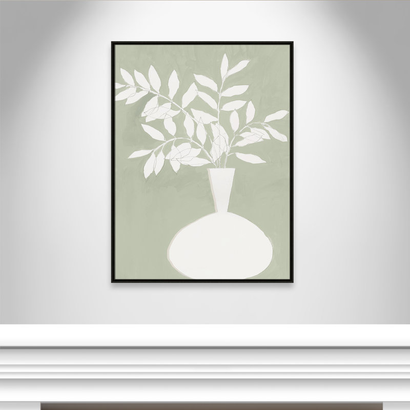 «Sage Vase II» par Aria K, Framed Canvas, L 31,5 po x H 41,5 po, Espresso Floater