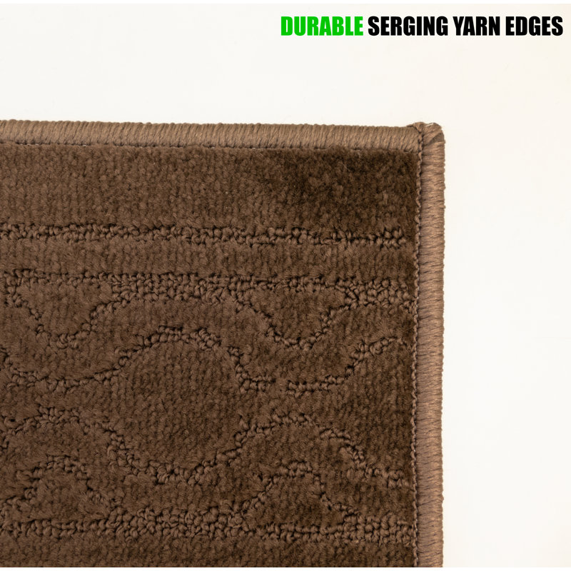 Trellis Border Brown Low Pile Slip Resistant Rugs, Runner 2'2" x 6'