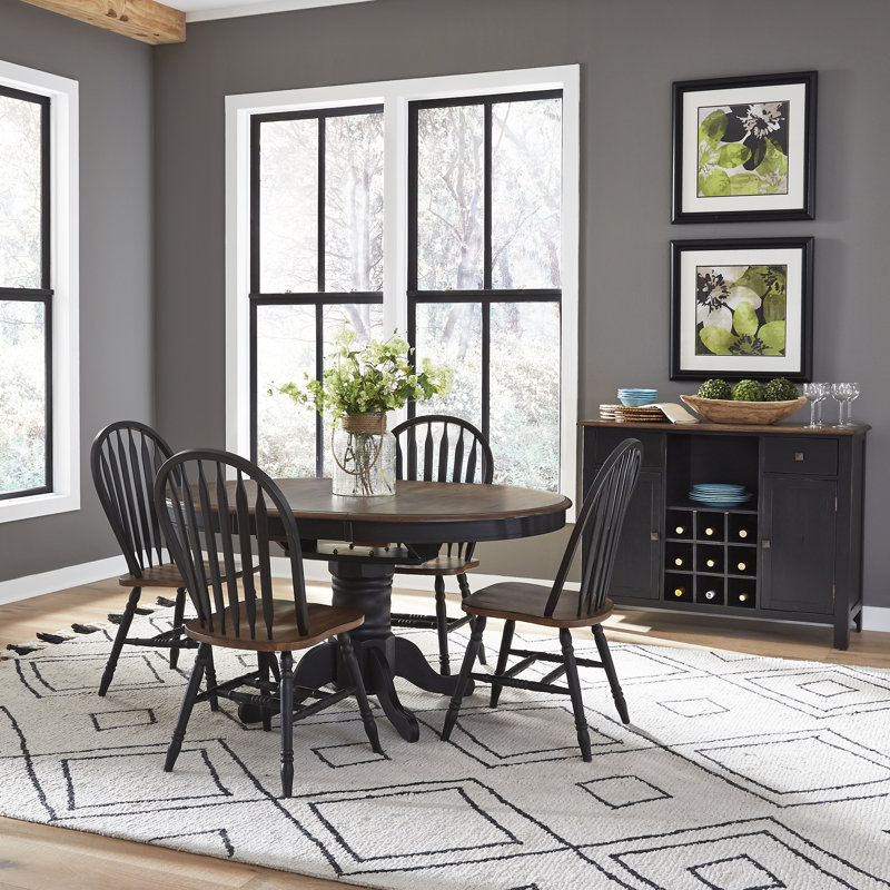 Judique Pedestal Dining Table Set, Black, 5 Pieces: Table, 4 Chairs