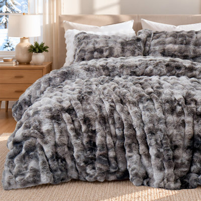 Ensemble de couette en fausse fourrure douce avec taies d'oreiller, chaleur épaisse et confort réversible en sherpa