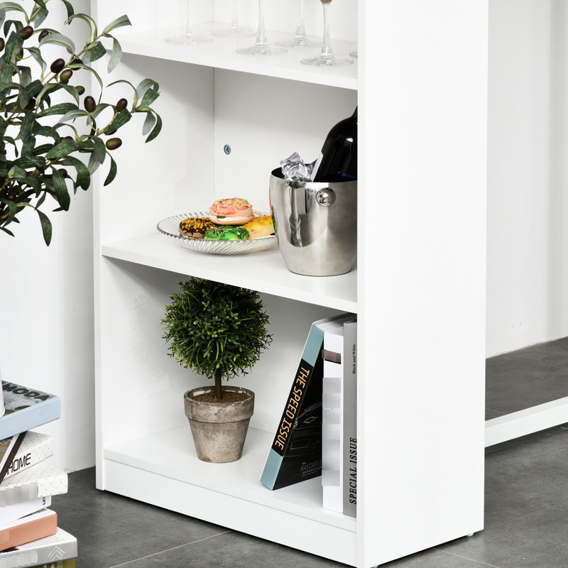 Table de salle à manger blanche avec 3 tablettes de rangement, rehaussant l'ambiance du comptoir, pour la cuisine