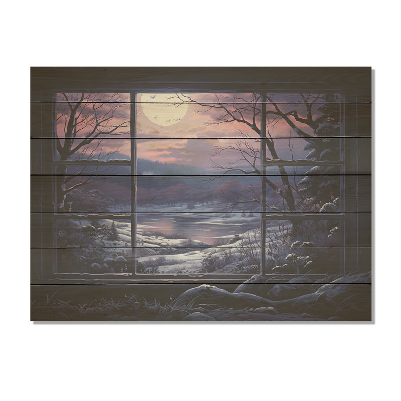 «Purple River Winter Windows III» - Paysage d'hiver sur bois, H 24 po x l 32 po