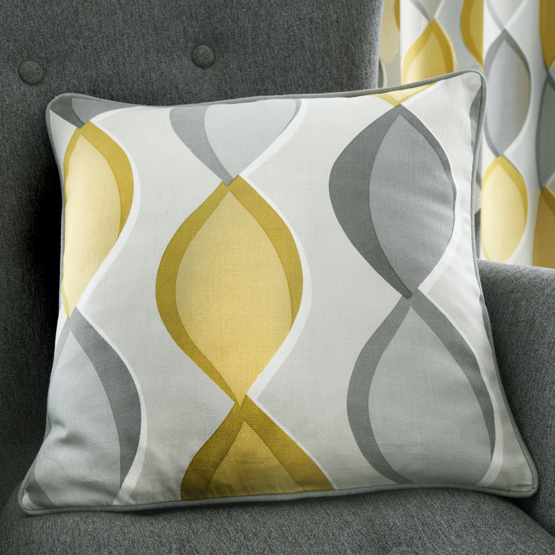 Geometric Square Cushion, Grey/Yellow, Polyester/Polyfill