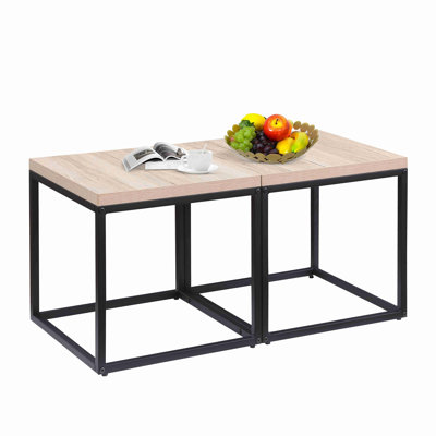 End Table Side Table,Set of 2 End Table,Rectangular Wood and Metal Nightstand,CoffeeTable,Storage Small End Table, for Living Room Bedroom