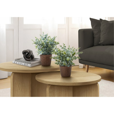 Hautes plantes d'eucalyptus en pot de 13 po de hauteur, décor intérieur de 2 feuilles, pots bruns, produit en plastique artificiel décoratif avec pots et composition panachée