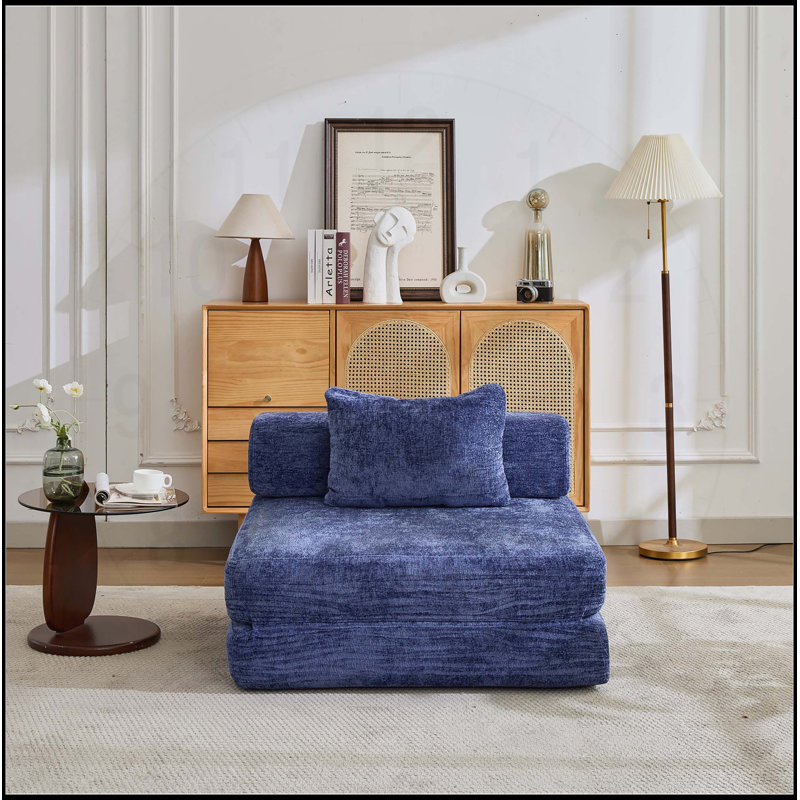 Canapé-lit convertible en tissu chenille avec structure de forme fixe, aucun assemblage requis pour le salon et la chambre à coucher, bleu foncé