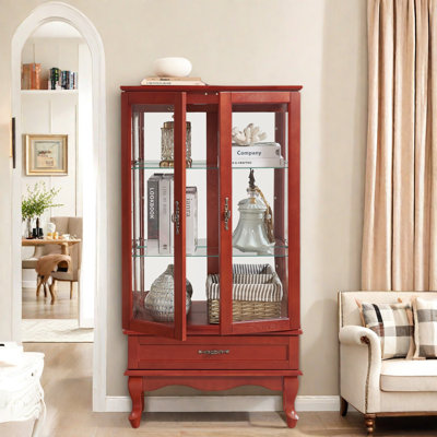 Display Glass Cabinet With Adjustable Shelves, 2 Doors, 1 Drawer And Bulb Included by Charlton Home