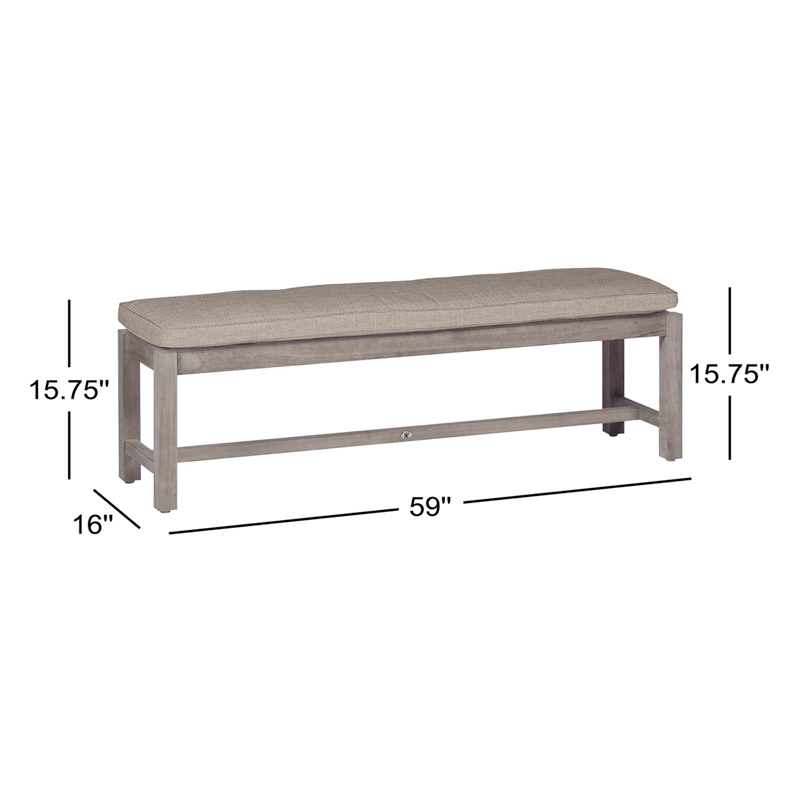 Summer Classics Club 59" Teak Picnic Bench, Oyster Teak, Dove Sunbrella® Linen, Welt