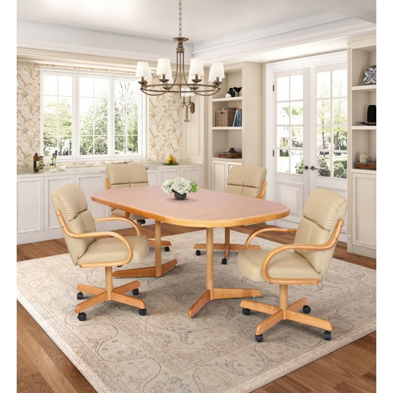 Ensemble de salle à manger extensible à roulettes double piédestal 5 pièces Johnmason, H 30 po x l 42 po x L 54/72 po