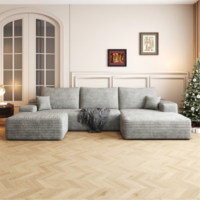 107" Cloud Sectional Sofa With 1 Ottoman, Upholstered Couches, Comfort U Shaped Sofa
