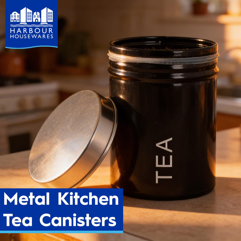 Harbour Housewares - 4 Piece Round Metal Kitchen Canisters Set, 29cm H x 22.5cm W x 22.5cm D