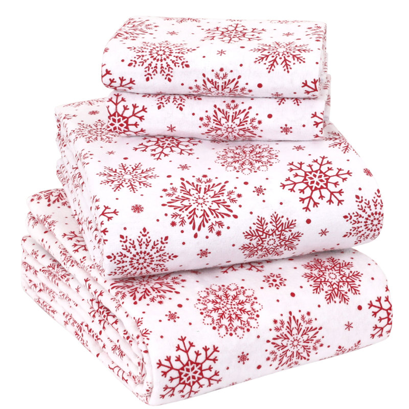 Colyt 100% Cotton Flannel Sheet Set, Full Sheet Case Pack+Fitted Sheet + 2 Pillowcase, Ecru Checks