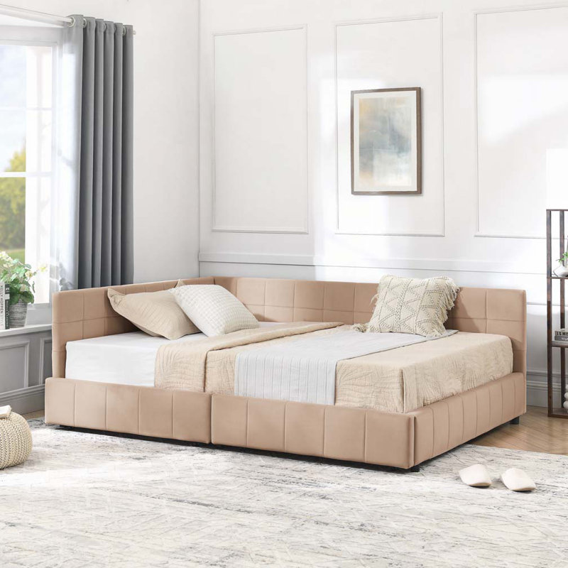 Lit de jour en velours avec rangement, Complet/Double, Rose