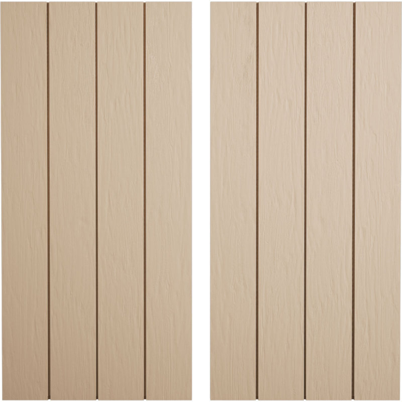 Volets rustiques à quatre planches en faux bois, Texture sciée brute / brun clair apprêté, 22", H 24 po x l 22 po x P 1 po
