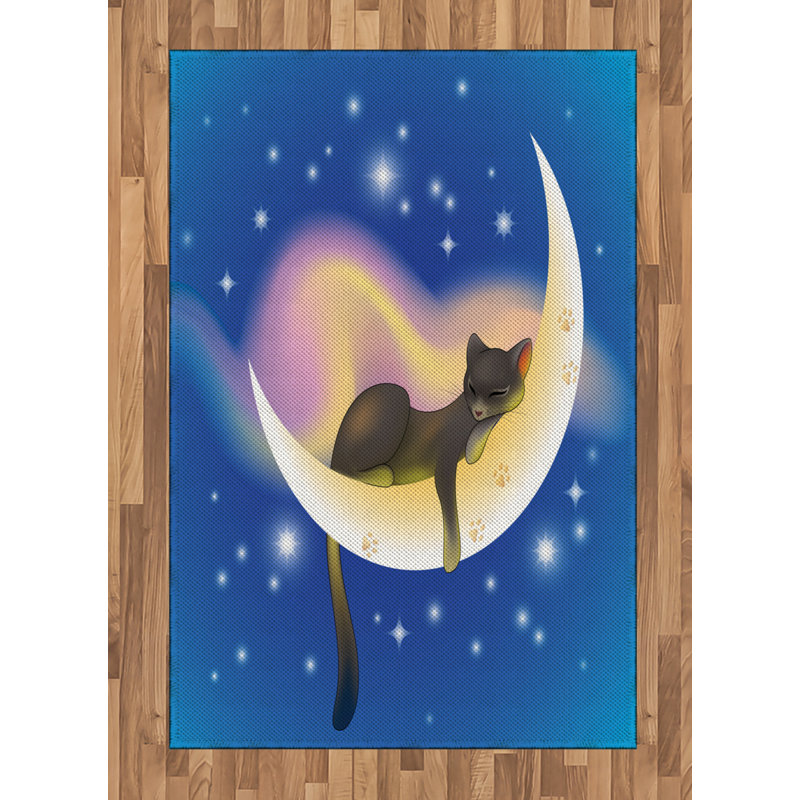 Tapis décoratif à fibres longues haute densité en polyester et coton à motif de chat, Rectangle— 4 pi x 5 pi 8 po