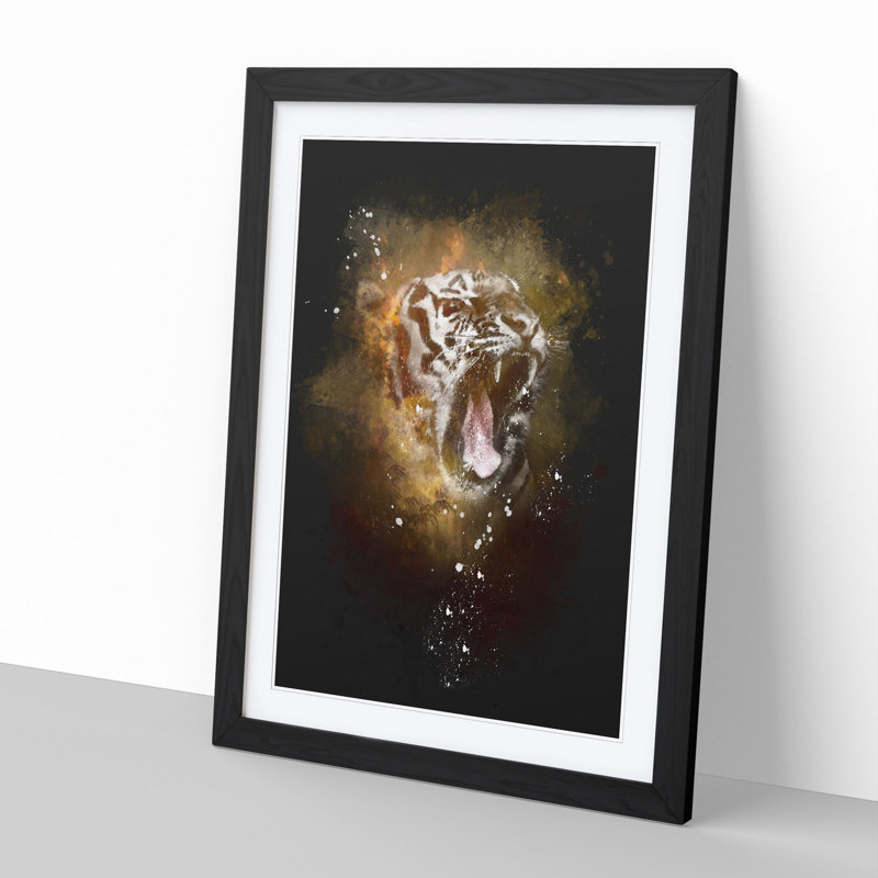 Tiger Roar Paint Splash - Picture Frame Graphic Art, 48cm H x 36cm W x 2cm D, Black