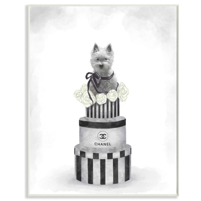 «Fashion Dog Box Stack Grey», peinture, Toile tendue, H 20 po x l 16 po