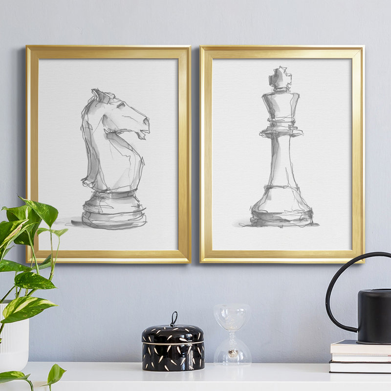 Chess Room Study I - Ensemble de 2 reproductions d'art sur toile, Cadre doré, H 30,5 po x l 45 po x P 1 po