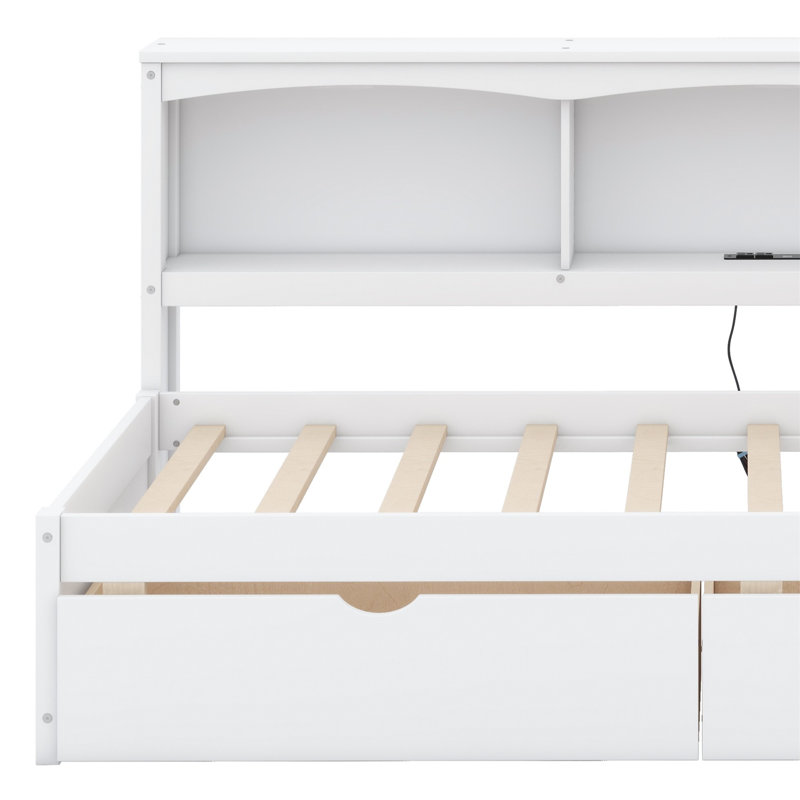 Daybed With Two Storage Drawers, Storage Cabinets And USB Ports, White