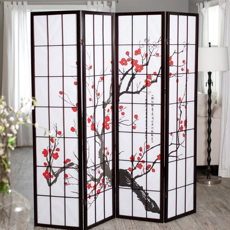 Cloison de 70 po de hauteur noire avec un joli motif de fleurs de prunier - ajout d'intimité et de plaisir à la hauteur de 4 avec charme charmant