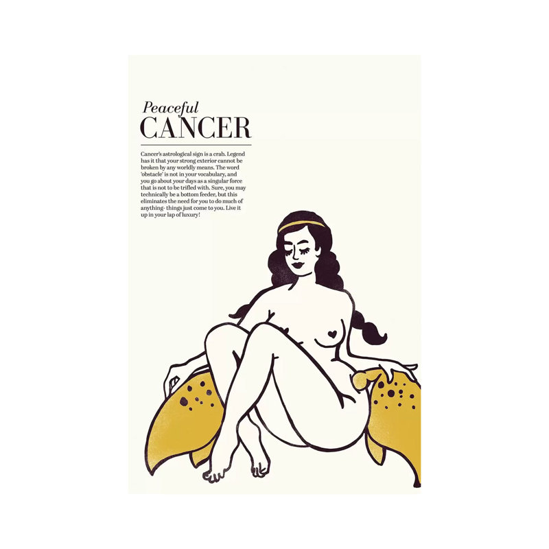 Zodiac Gold Cancer par The Whiskey Ginger - Toile tendue avec châssis sur toile tendue, H 40 po x l 26 po x P 1,5 po