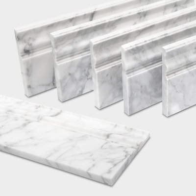 12" x 4.75" Natural Marble Bullnose Baseboard Tile Trim (Set of 5)