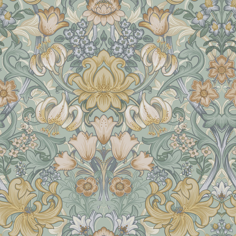 Papier peint fleuri non collé Fleurmont, Turquoise