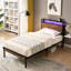 Lit plateforme simple avec lumières à DEL, tête de lit en bois, télécommande, rangement, sans sommier, installation simple, éclairage de charge de 400 lb,