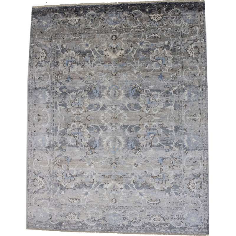 Tapis oriental gris foncé noué à la main Oriental