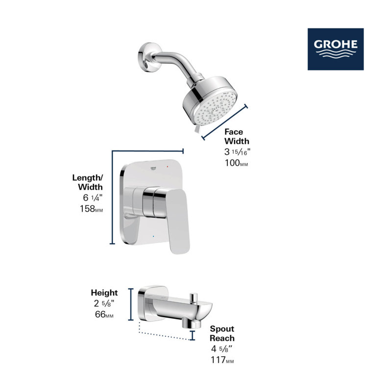 Cubeo Pressure Balance Valve Tub/Shower Trim Kit, GROHE BRUSHED NICKEL