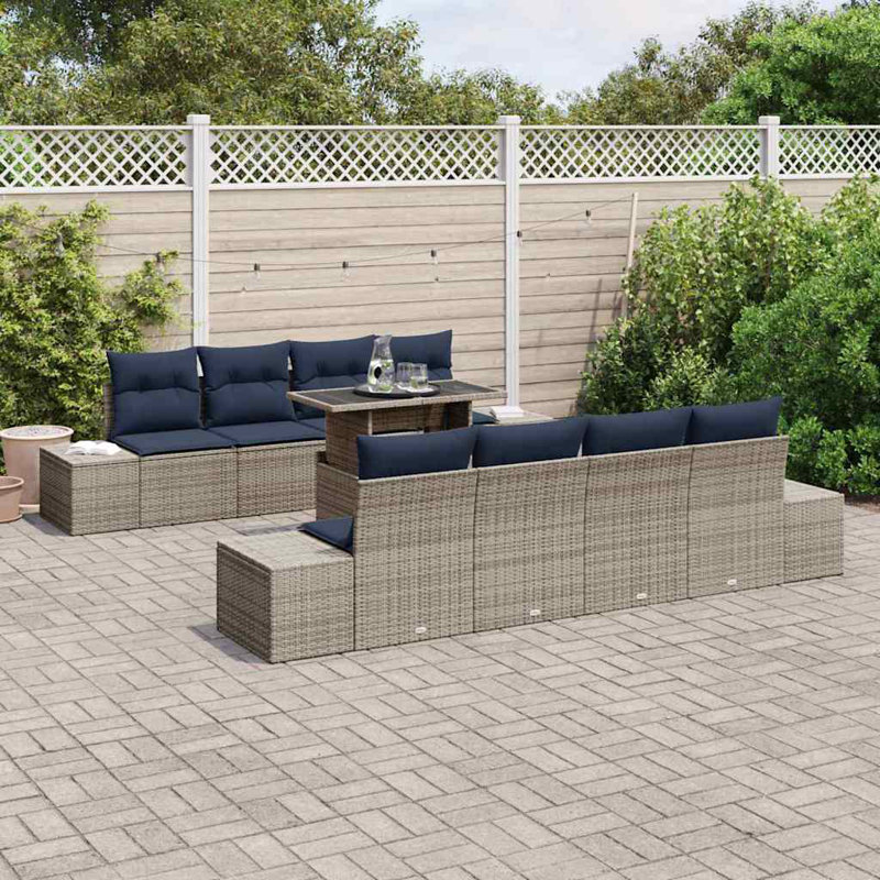  Ensemble de canapé de jardin avec coussin 7 pièces gris et bleu marine