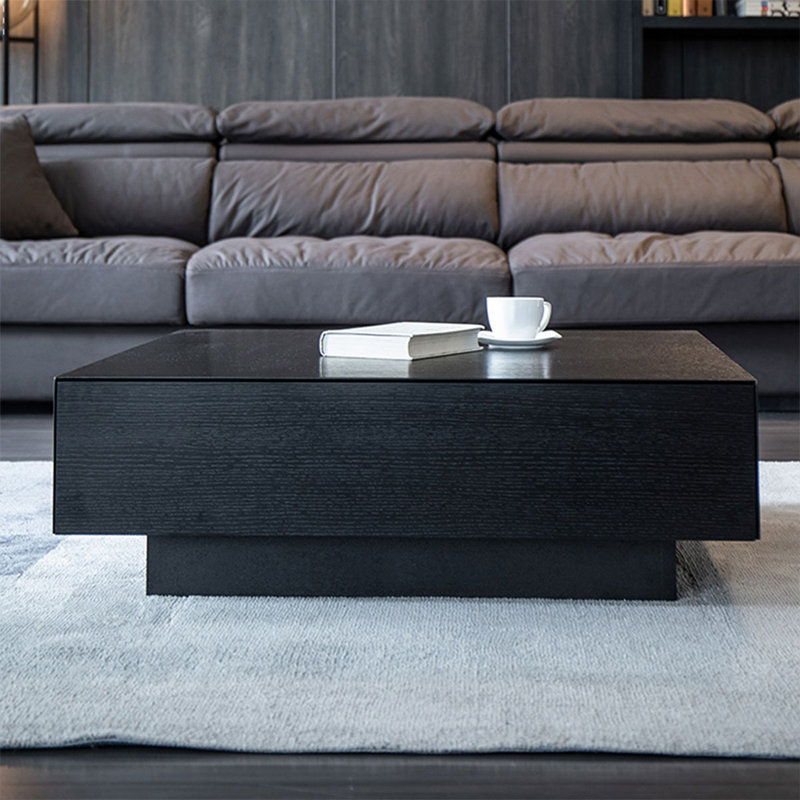 Black Manufactured Wood Square Coffee Table, 14.96" H x 35.43" L x 35.43" W