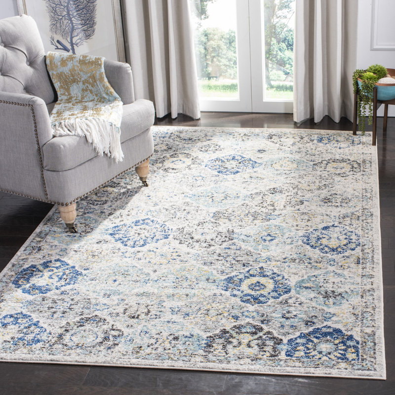 Tapis oriental ivoire / turquoise Felty, Rectangulaire 3 pi x 5 pi