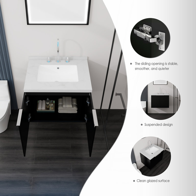Meuble-lavabo flottant avec lavabo, Black, 24" W