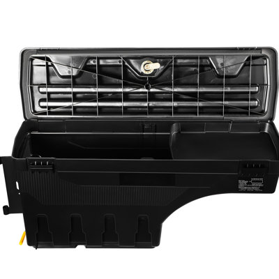 Boîte à outils verrouillable pour lit de camion, rangement pour puits de roue à roulettes imperméable de 20 L, pour 1500 2019 - 2021, côté conducteur, noir, solution L peu encombrante, couvercle, protège les boissons en bouteille
