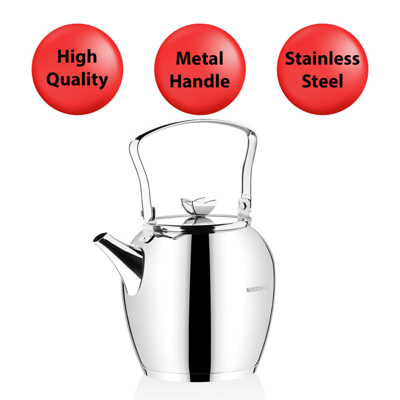 Korkmaz 2.3L Silver Stainless Steel Kettle with Butterfly Handle