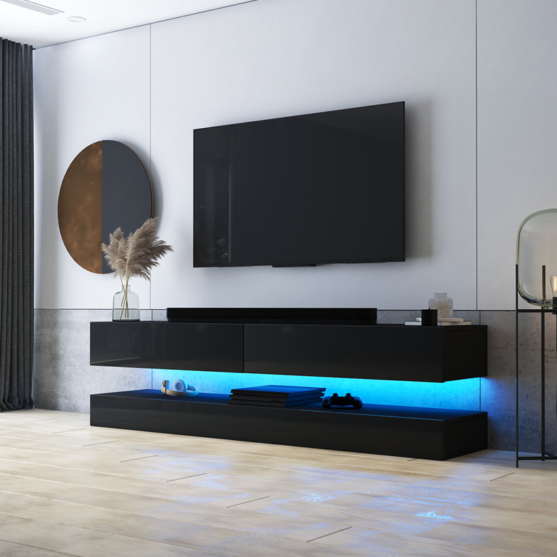 Tascherau Unfinished TV Stand for TVs up to 60", Black/Black Gloss
