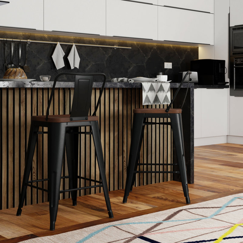Tabouret 30 "en métal (ensemble de 2), Noir