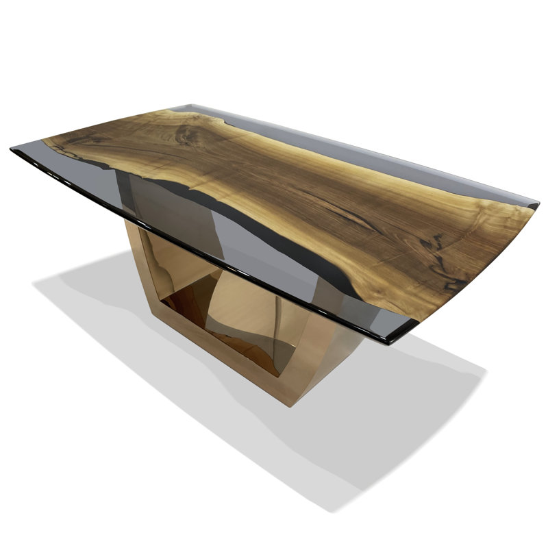 Evadne Walnut Metal Base Dining Table, 48" W x 120" L