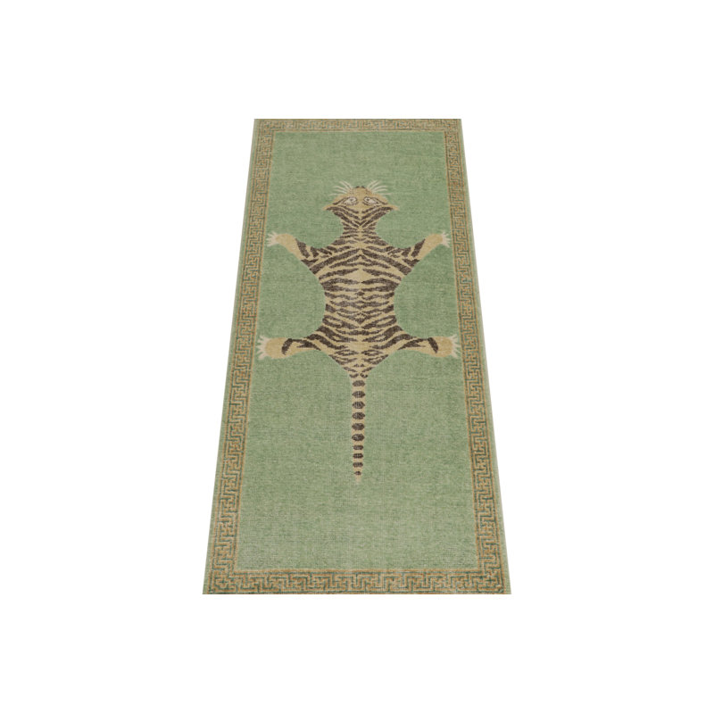 Distressed Homage Hand Knotted Wool Animal Print Area Rug, Runner 3' x 12'