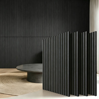 Acoustic Wood Slat Wall Panels - 4 Pack 47.2" × 23.6" Sound Proof Panels Noise Reduction for Home Office Studio, Sound Dampening Panels, Matte Black