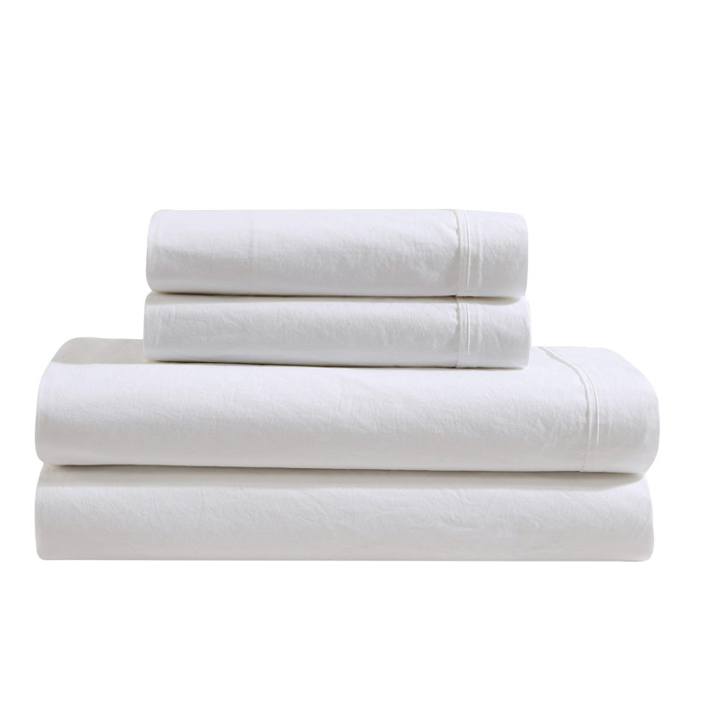 Calvin Klein Washed Cotton Percale Sheet Set, White, King Sheet Set with 2 Pillowcases