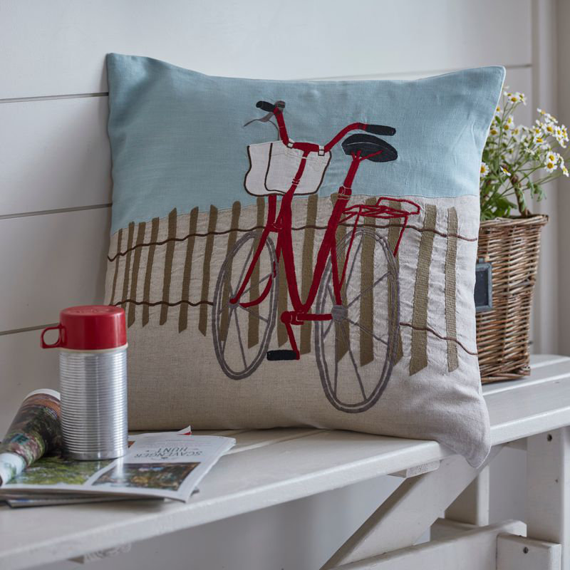 Beach Red Embroidery Linen Pillow