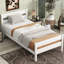 Lit simple blanc avec tête de lit en bois d'hévéa et, idéal pour la vie, espace de rangement maximal, attrait rustique parfait pour les petits espaces de vie, ambiance de chambre apaisante, assemblage rapide-1307601623